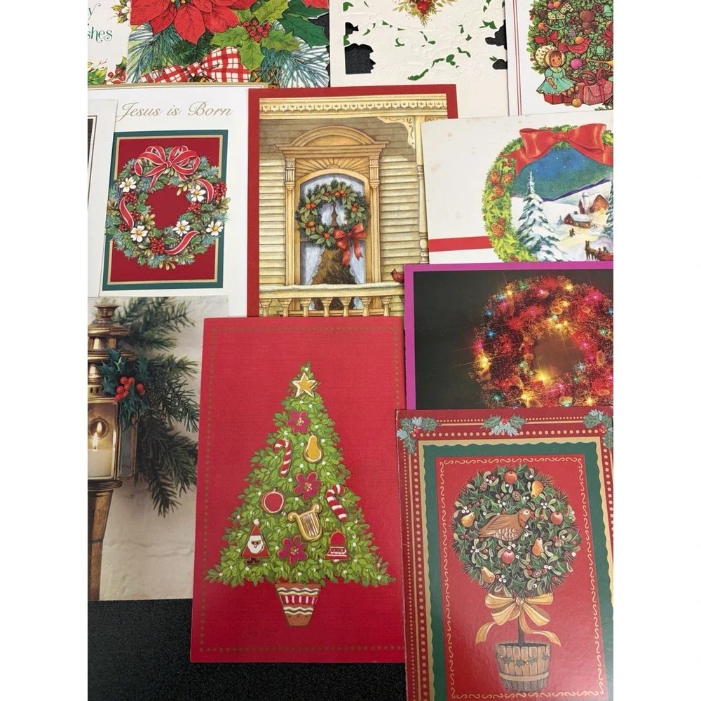 Vintage Christmas Cards Fronts ONLY Greenery Trees Wreaths Scrapbook Crafts 50+